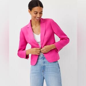 Ann Taylor Linen One Button Blazer Jacket 8 Hot Pink Career Office Professional
